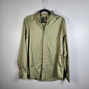 Blackberrys Mens Button Down Size XL (42) Olive Green India Slim 100% Cotton